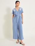 Monsoon Jael Embroidered Jumpsuit, Blue