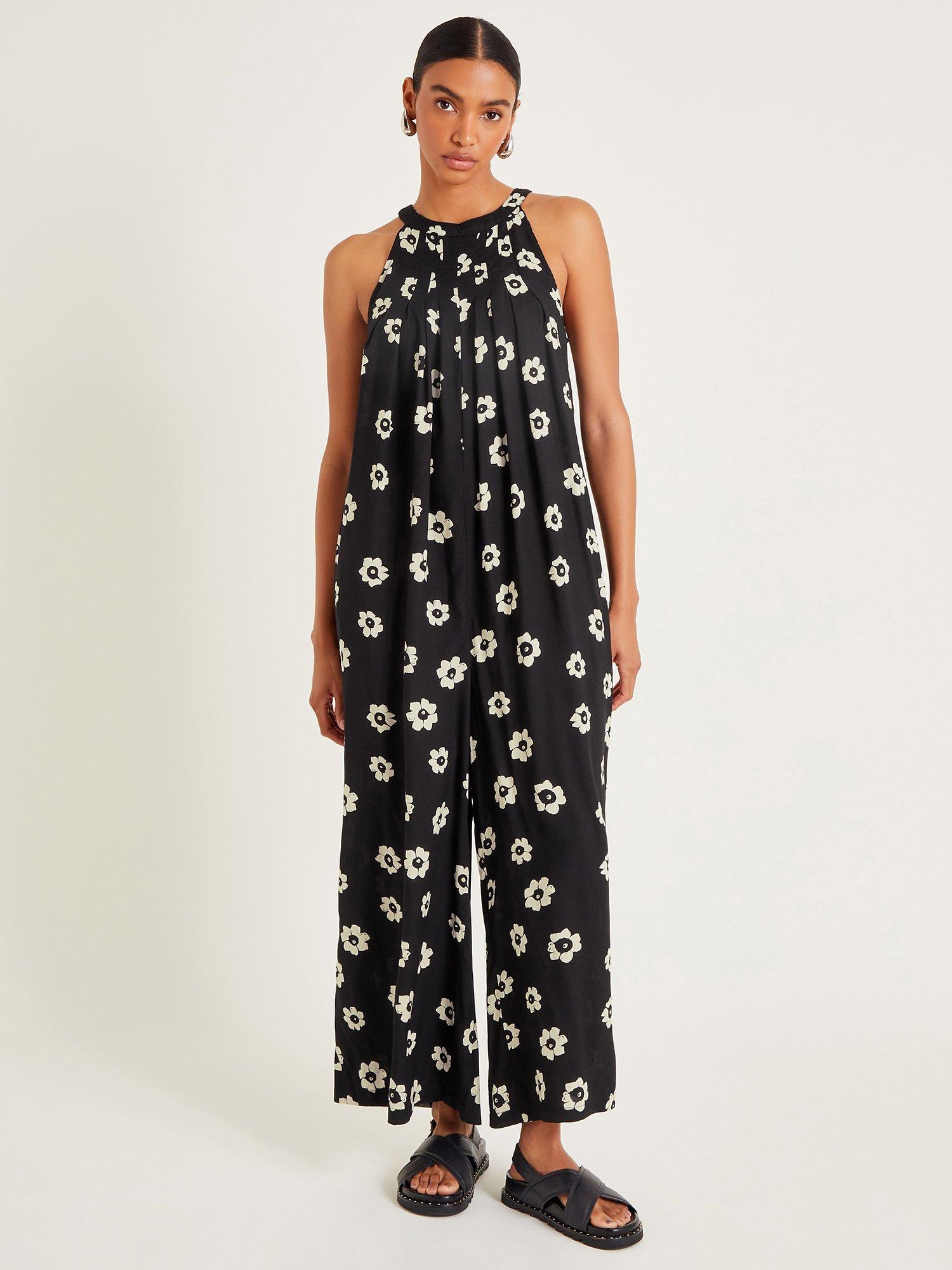 Monsoon Lei Flower Jumpsuit, Black, XL