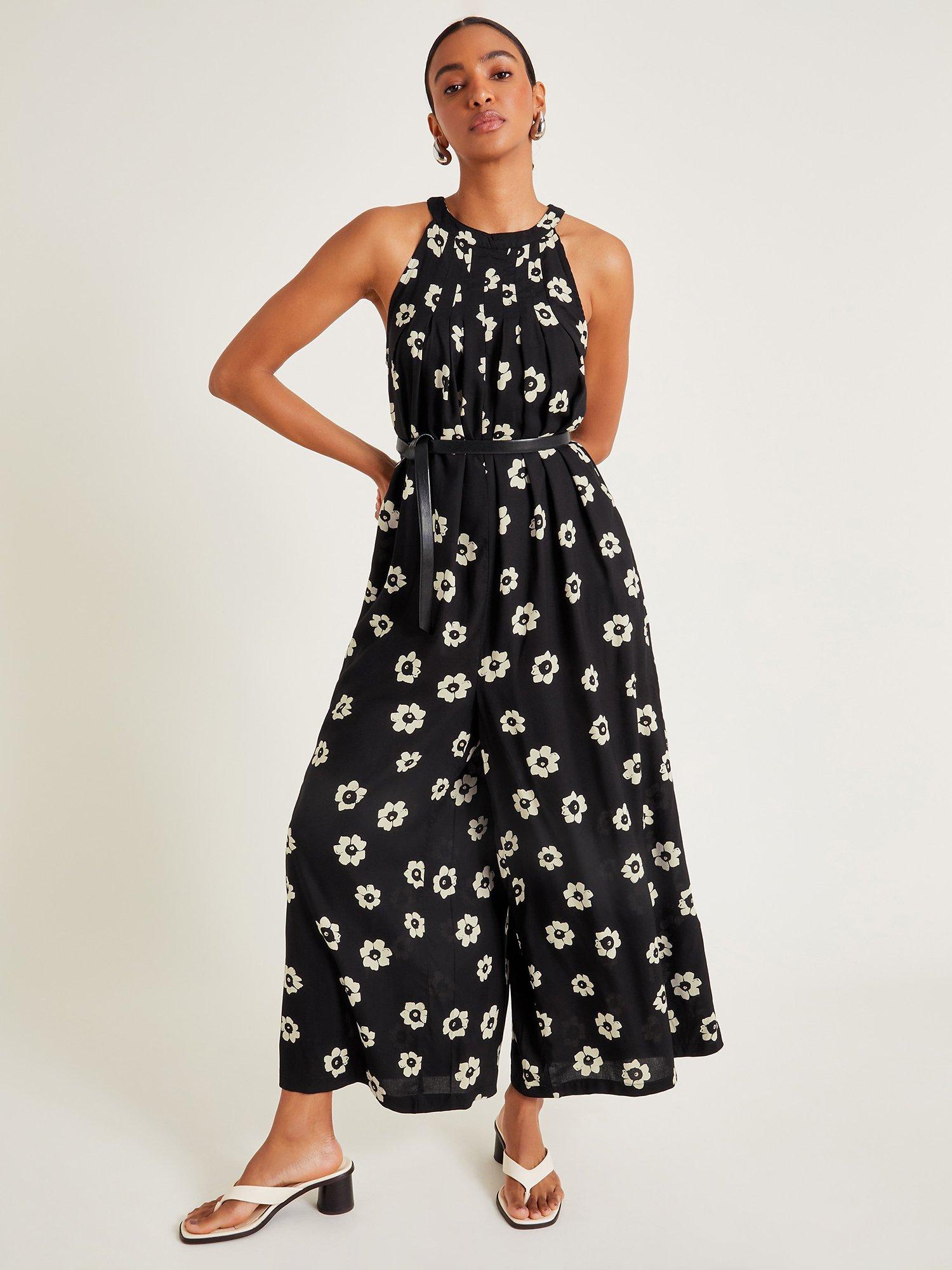 Monsoon Lei Flower Jumpsuit, Black, XL