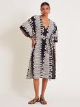 Monsoon Orla Geometric Print Kaftan Dress, Black/White