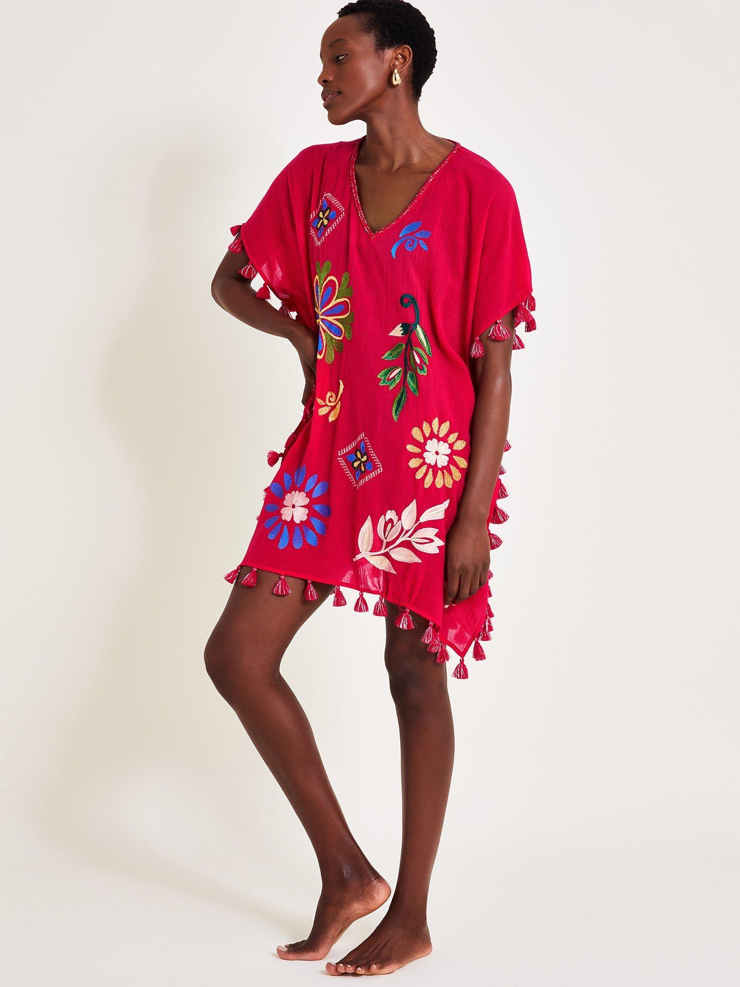 Monsoon Suki Embroidered Kaftan, Pink/Multi
