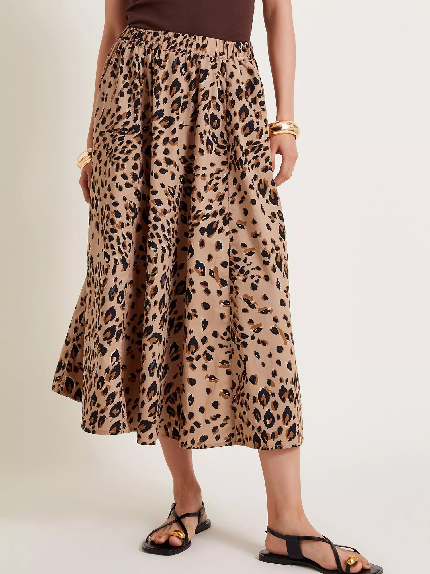 Raichel beige leopard print midi skirt best sale