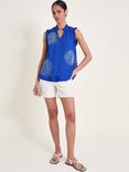 Monsoon Meena Embellished Top, Cobalt/White