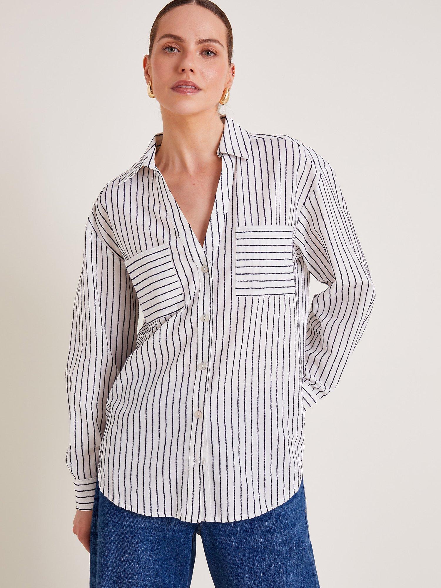 Product image 1 of 6, which shows Monsoon Gilly Stripe Shirt, Ivory/Black, L