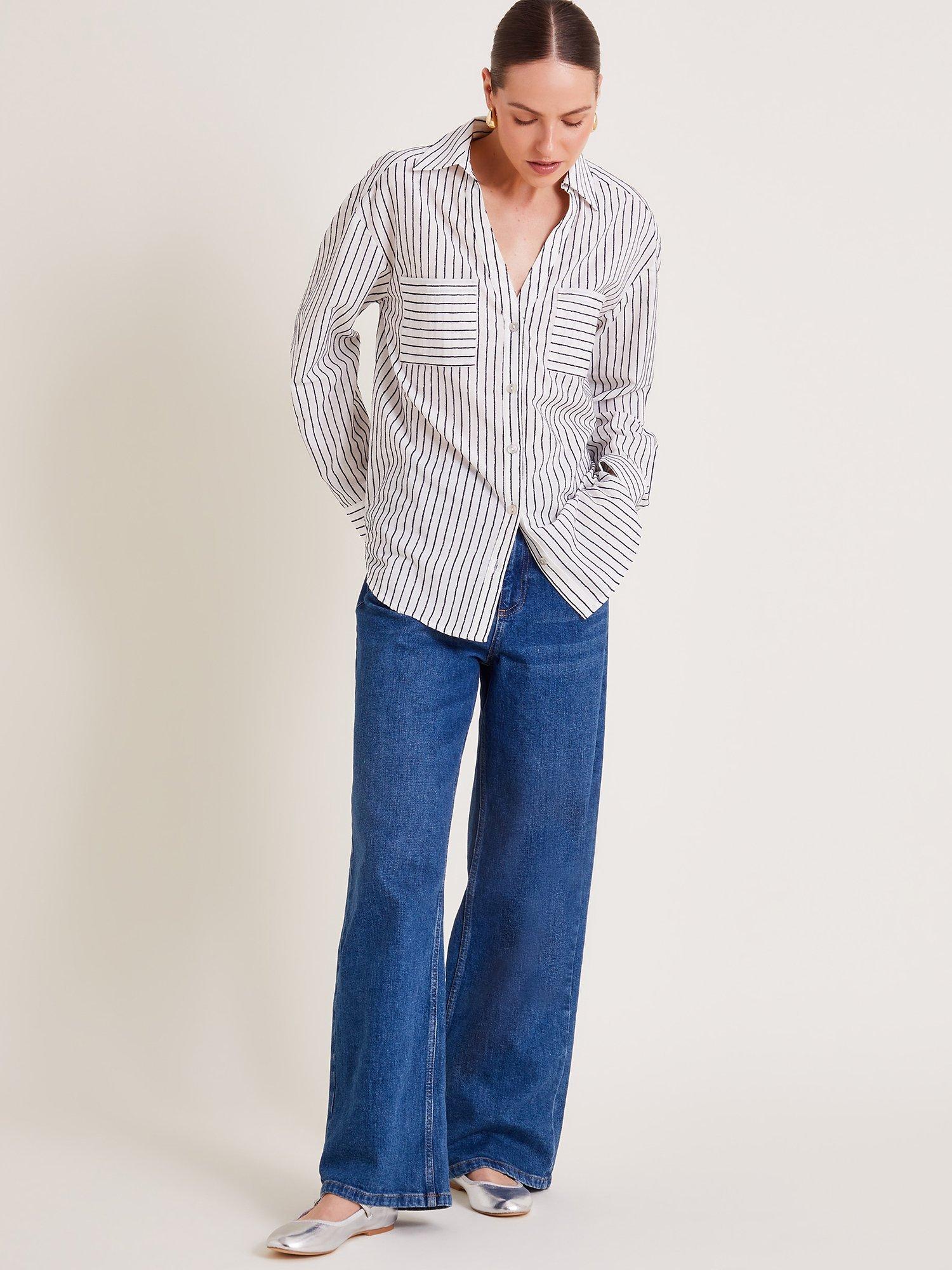Product image 3 of 6, which shows Monsoon Gilly Stripe Shirt, Ivory/Black, L