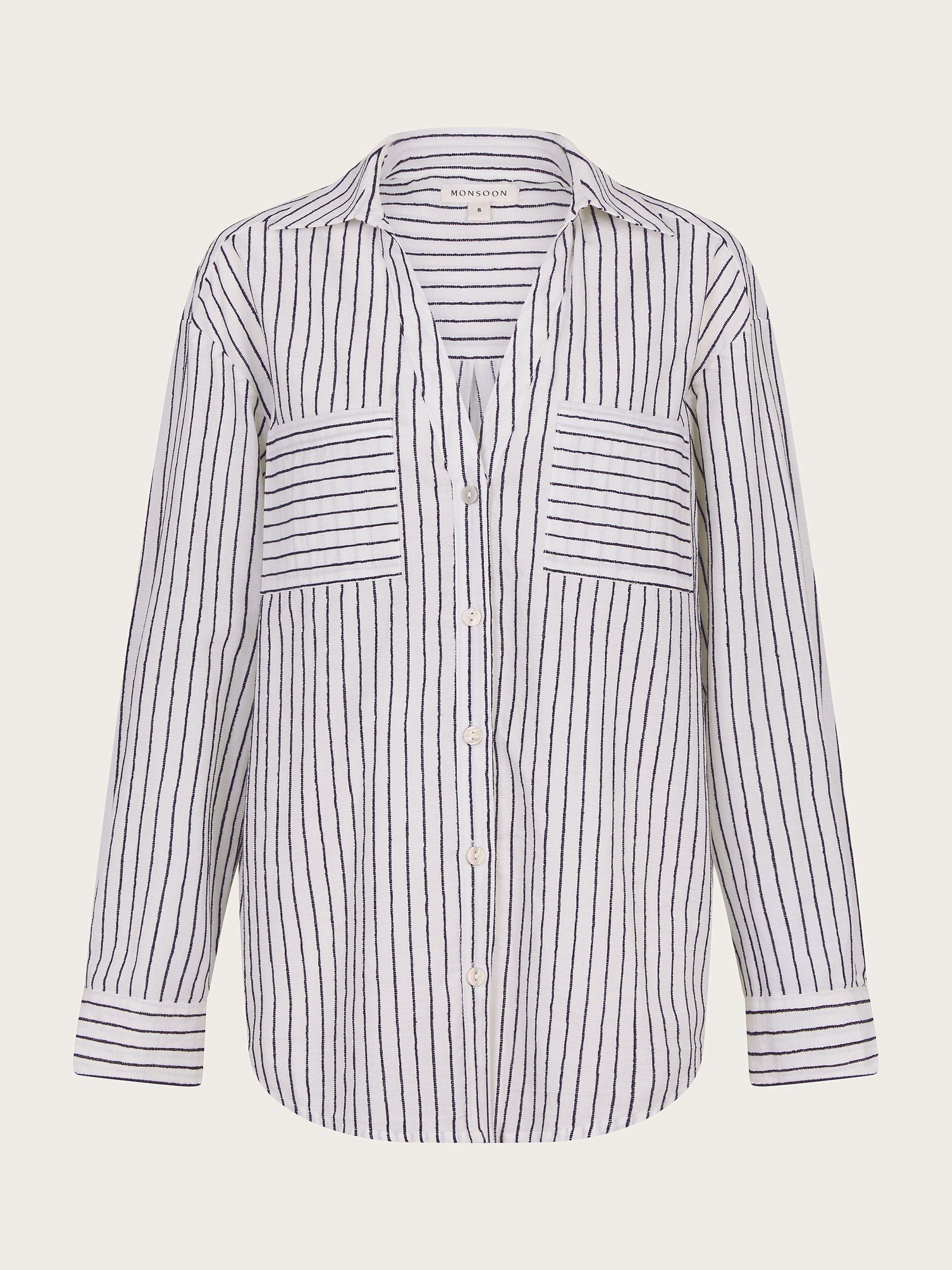 Product image 6 of 6, which shows Monsoon Gilly Stripe Shirt, Ivory/Black, L