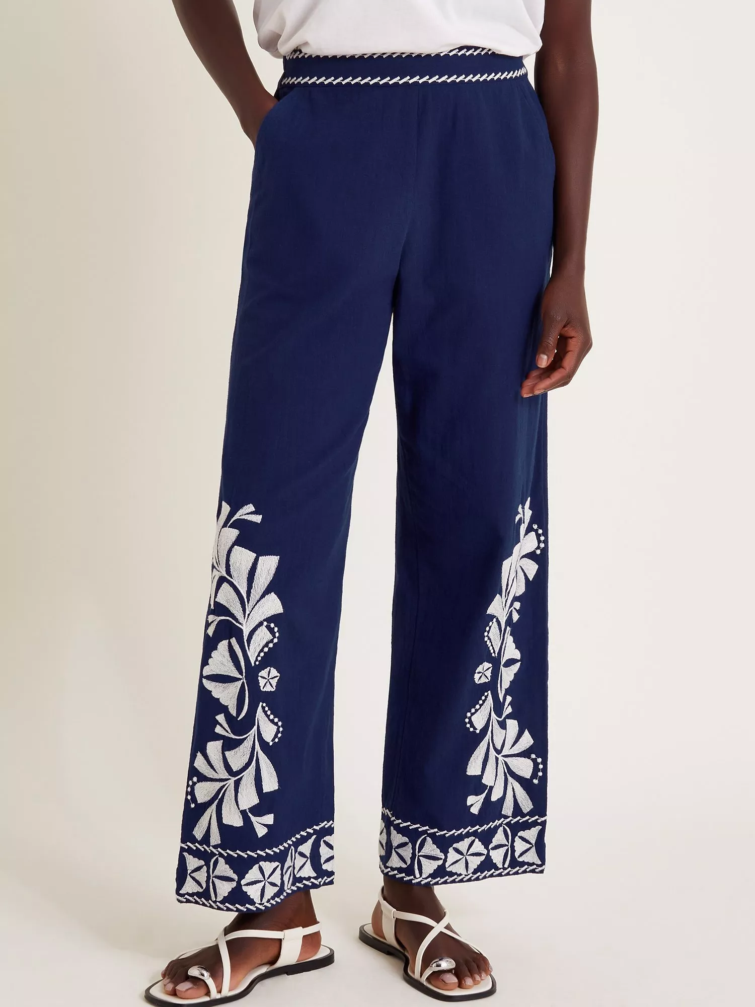 Monsoon Ola Embroidered Trousers Navy