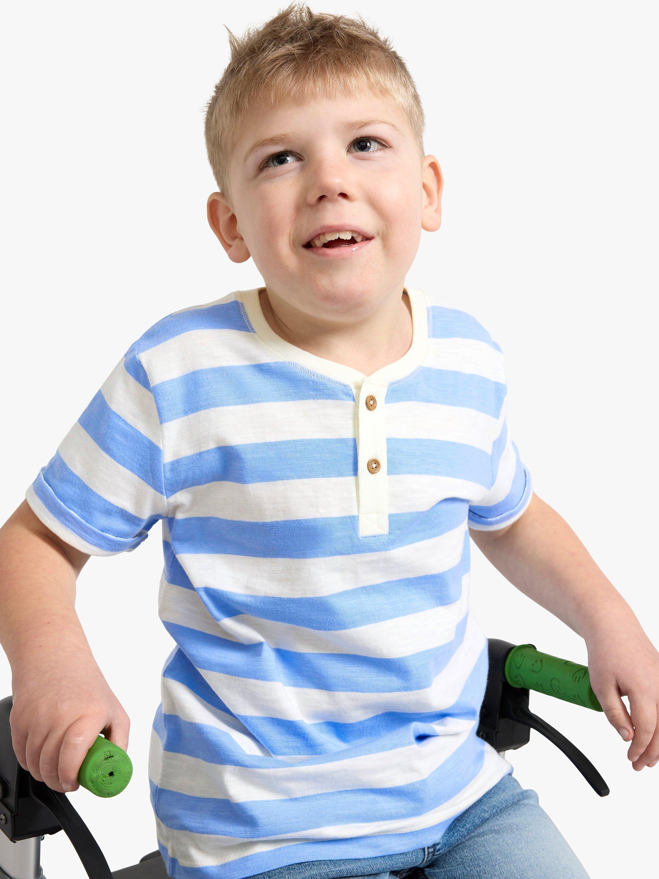 Product image 1 of 6, which shows Lindex Kids' Organic Cotton Striped T-Shirt, Light Blue, 18-24 months