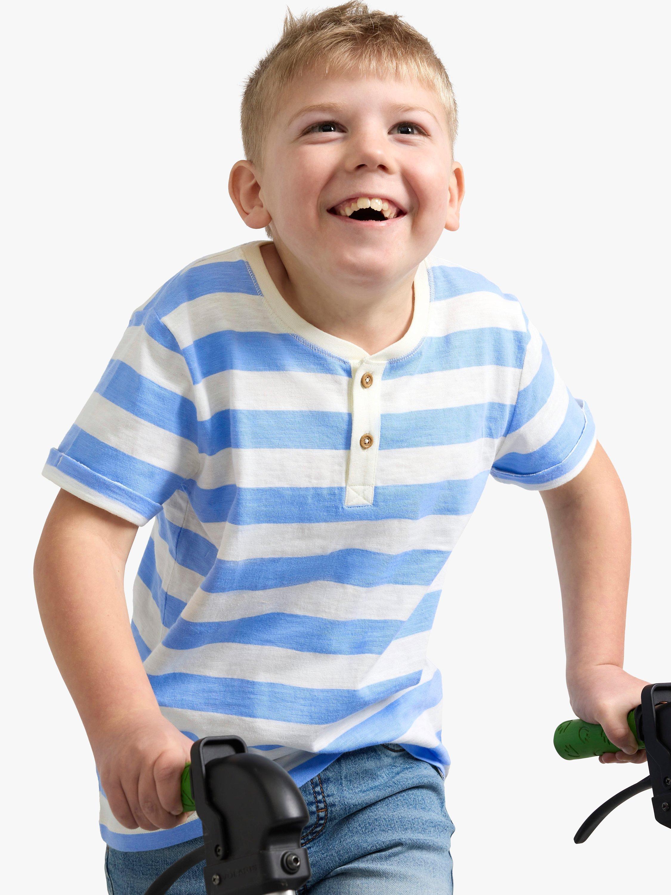 Product image 3 of 6, which shows Lindex Kids' Organic Cotton Striped T-Shirt, Light Blue, 18-24 months
