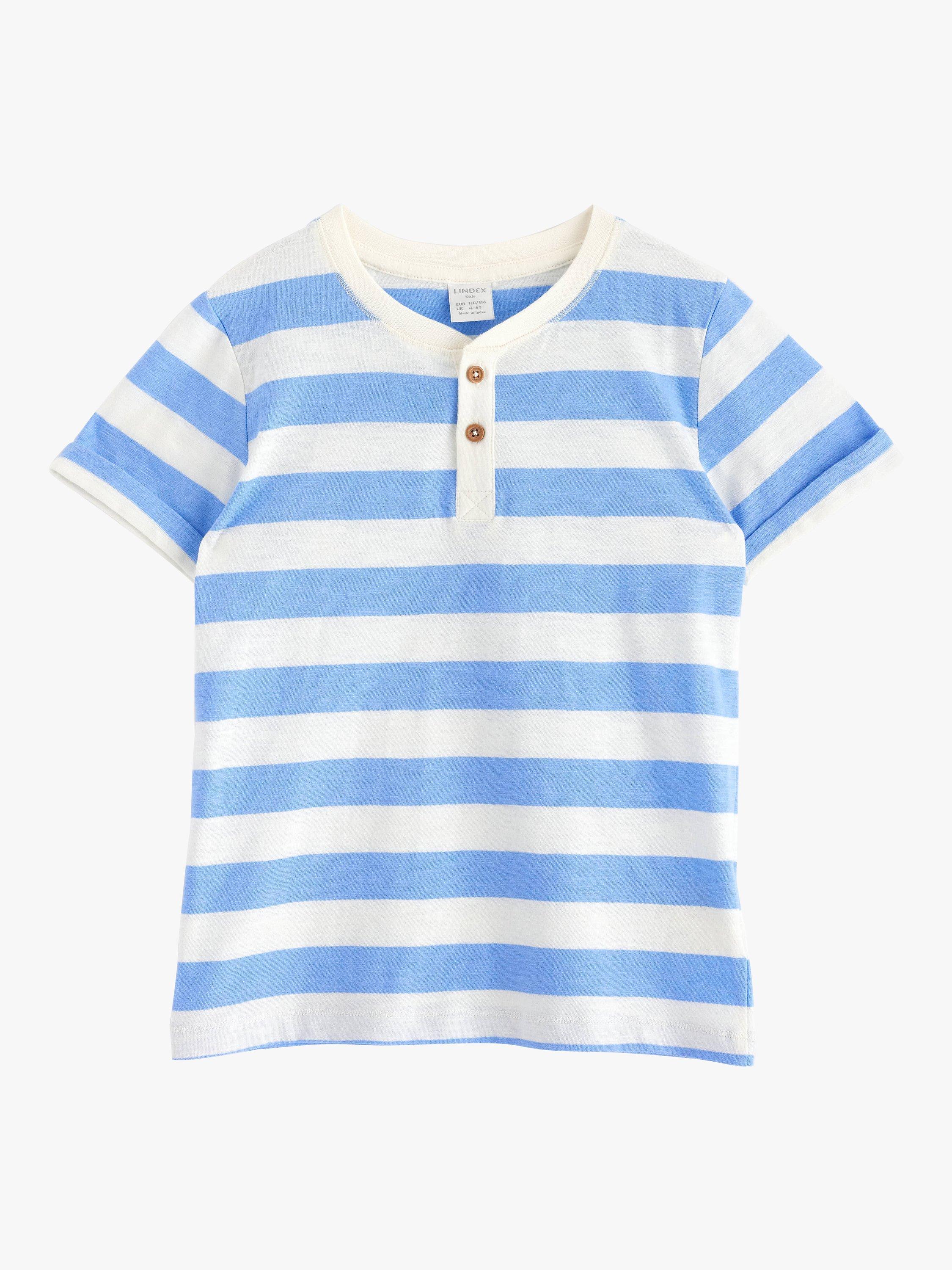Product image 4 of 6, which shows Lindex Kids' Organic Cotton Striped T-Shirt, Light Blue, 18-24 months