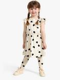 Lindex Kids' Organic Cotton Heart Print Frill Dress, Light Beige