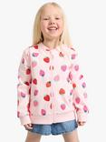 Lindex Kids' Cotton Strawberry Print Zip Through Bomber Jacket, Light Pink
