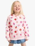 Lindex Kids' Cotton Strawberry Print Zip Through Bomber Jacket, Light Pink