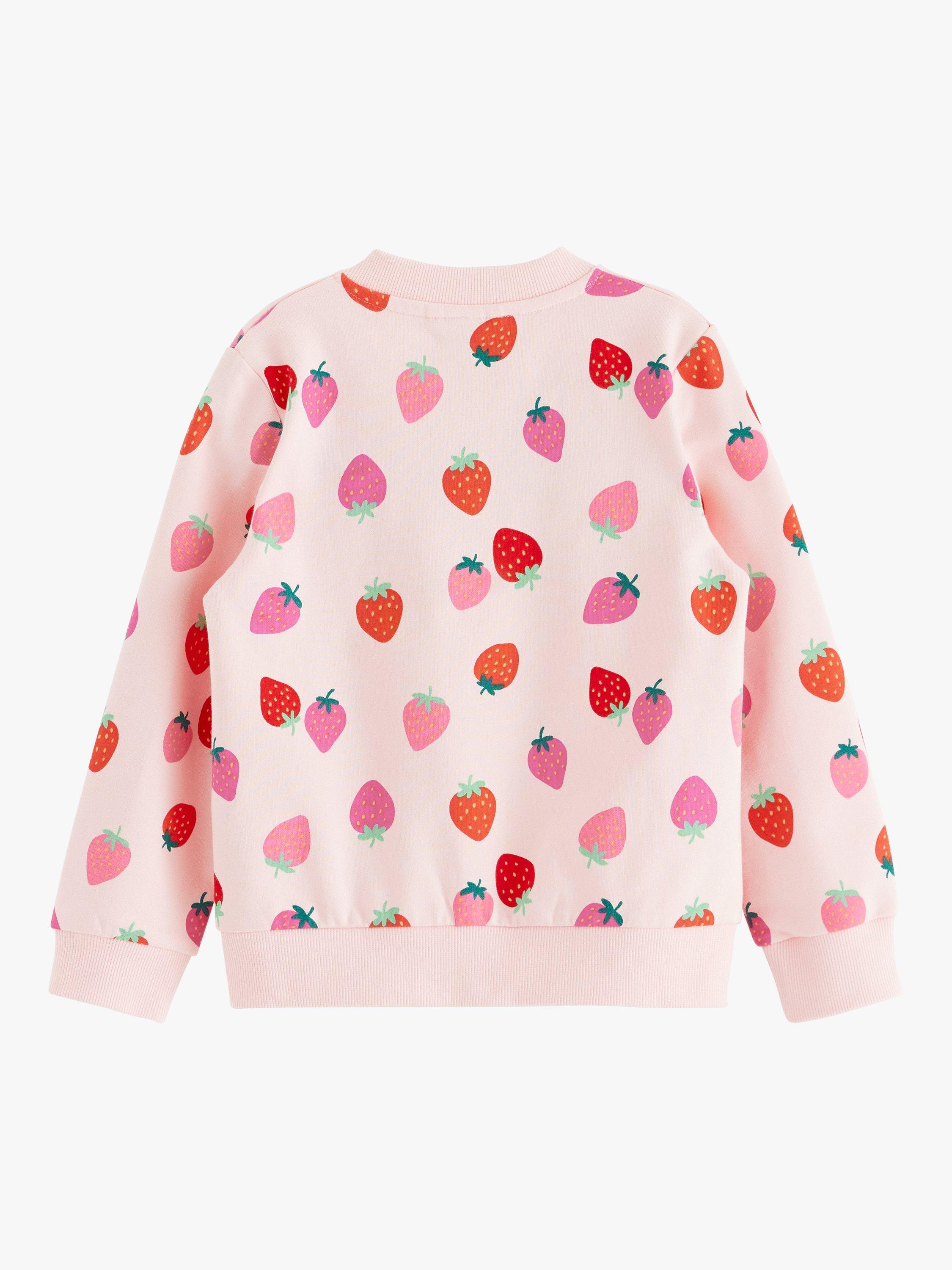 Product image 5 of 6, which shows Lindex Kids' Cotton Strawberry Print Zip Through Bomber Jacket, Light Pink, 6-8 years
