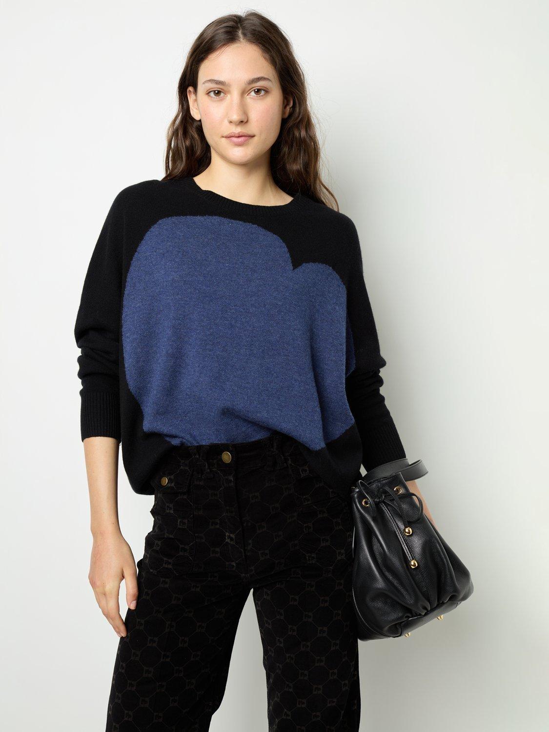 Gerard Darel Jordane Heart Wool Jumper, Black/Blue