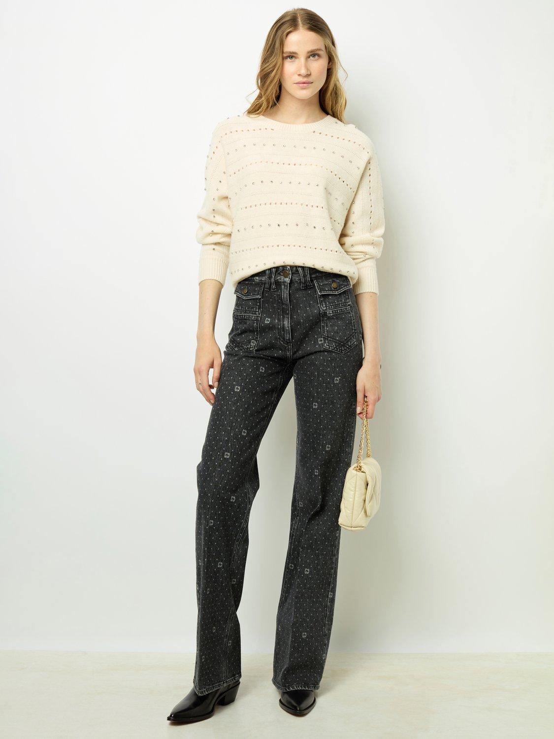 Gerard Darel Juliane Embellished Stripe Wool Jumper, Ecru