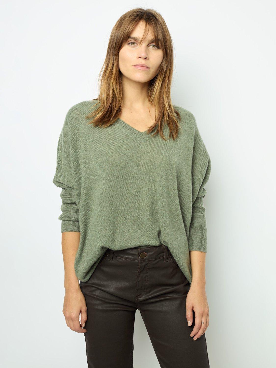 Product image 1 of 1, which shows Gerard Darel Jourdan V-Neck Cashmere Jumper, Green, One Size