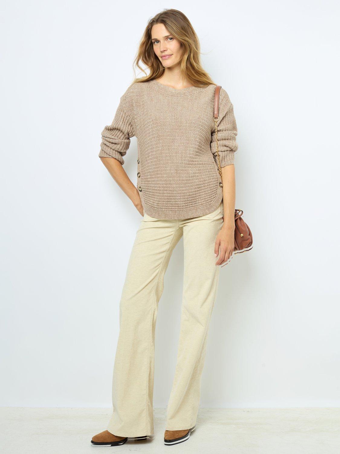 Gerard Darel Joline Button Wool Bend Jumper, Beige