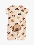 Lindex Baby Organic Cotton Dog Print Romper Pyjamas, Beige
