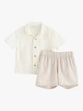 Lindex Baby Organic Cotton & Linen Blend Shirt and Shorts Set, Light Dusty White