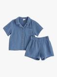 Lindex Baby Organic Cotton Shirt & Shorts Set, Dusty Blue