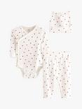 Lindex Baby Organic Cotton Blend Heart Print 3-Piece Set, Light Dusty White