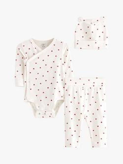 Lindex Baby Organic Cotton Blend Heart Print 3-Piece Set, Light Dusty White, Light Dusty White