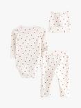 Lindex Baby Organic Cotton Blend Heart Print 3-Piece Set, Light Dusty White