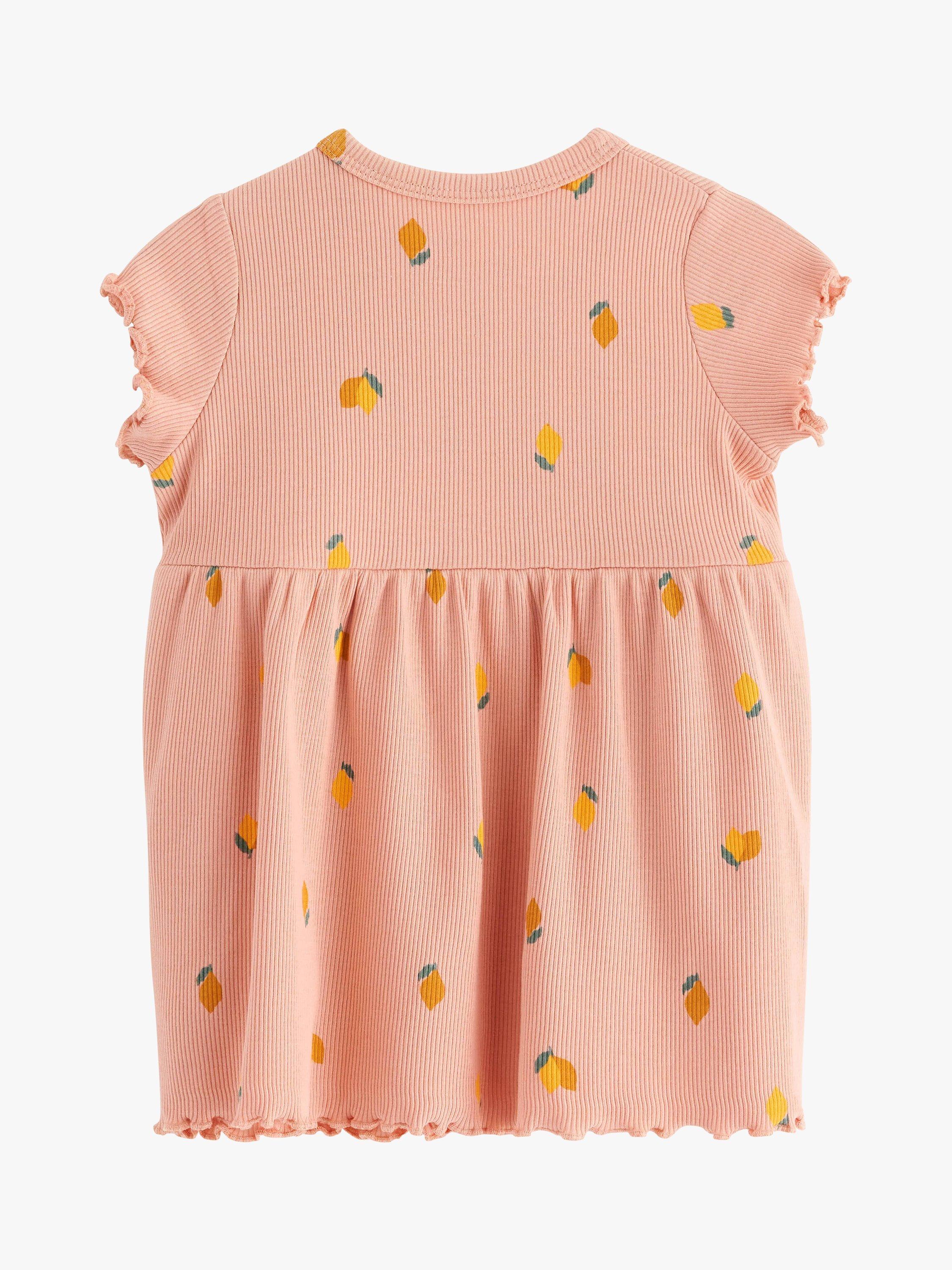 Product image 2 of 3, which shows Lindex Baby Organic Cotton Blend Lemon Print Dress, Light Dusty Pink, 10-12 months