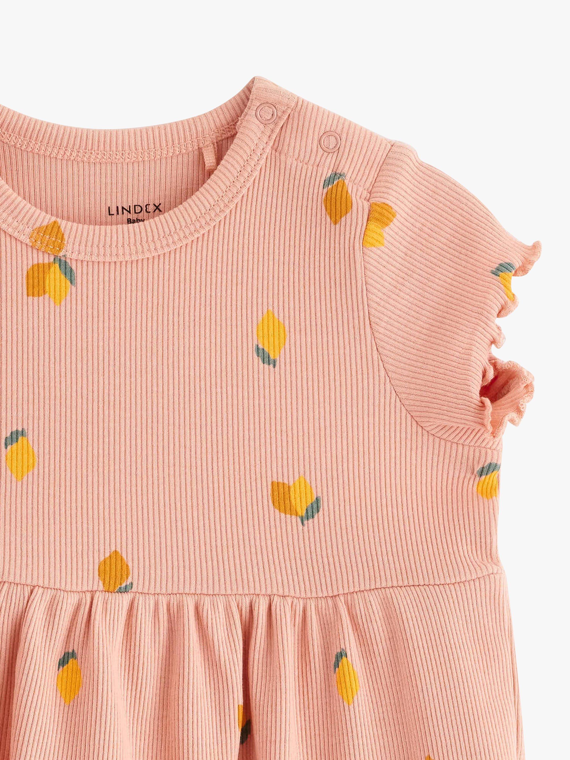 Product image 3 of 3, which shows Lindex Baby Organic Cotton Blend Lemon Print Dress, Light Dusty Pink, 10-12 months