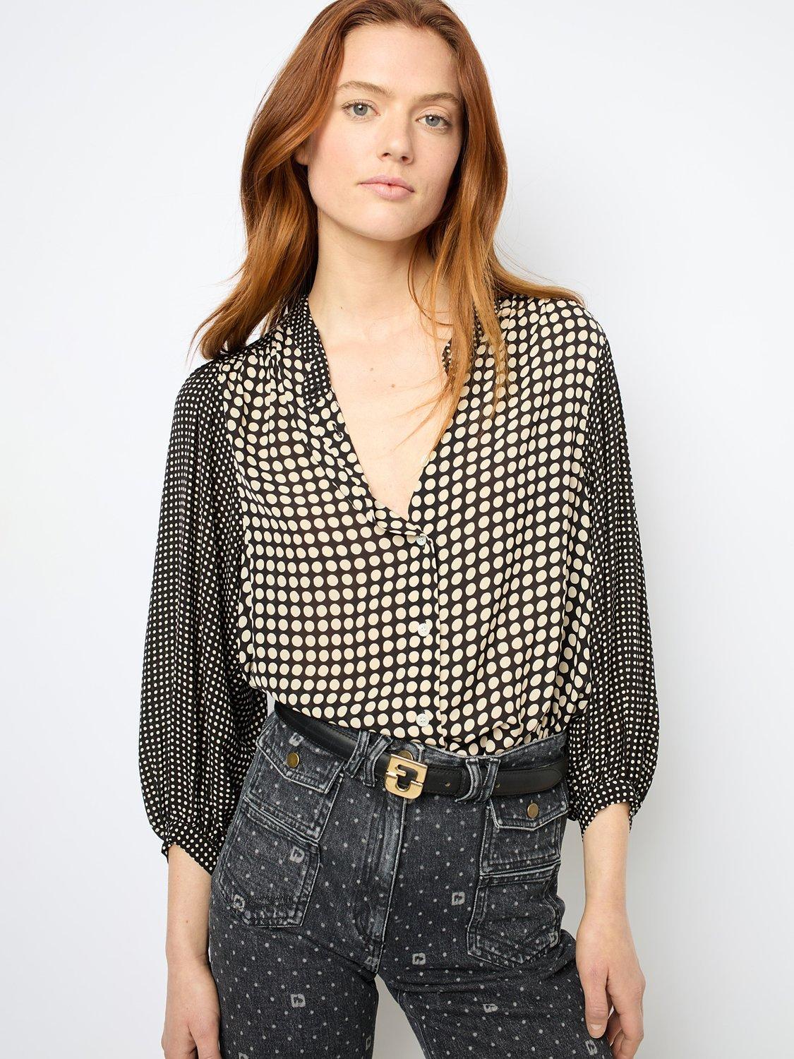 Gerard Darel Narin Spot Shirt, Black/Beige