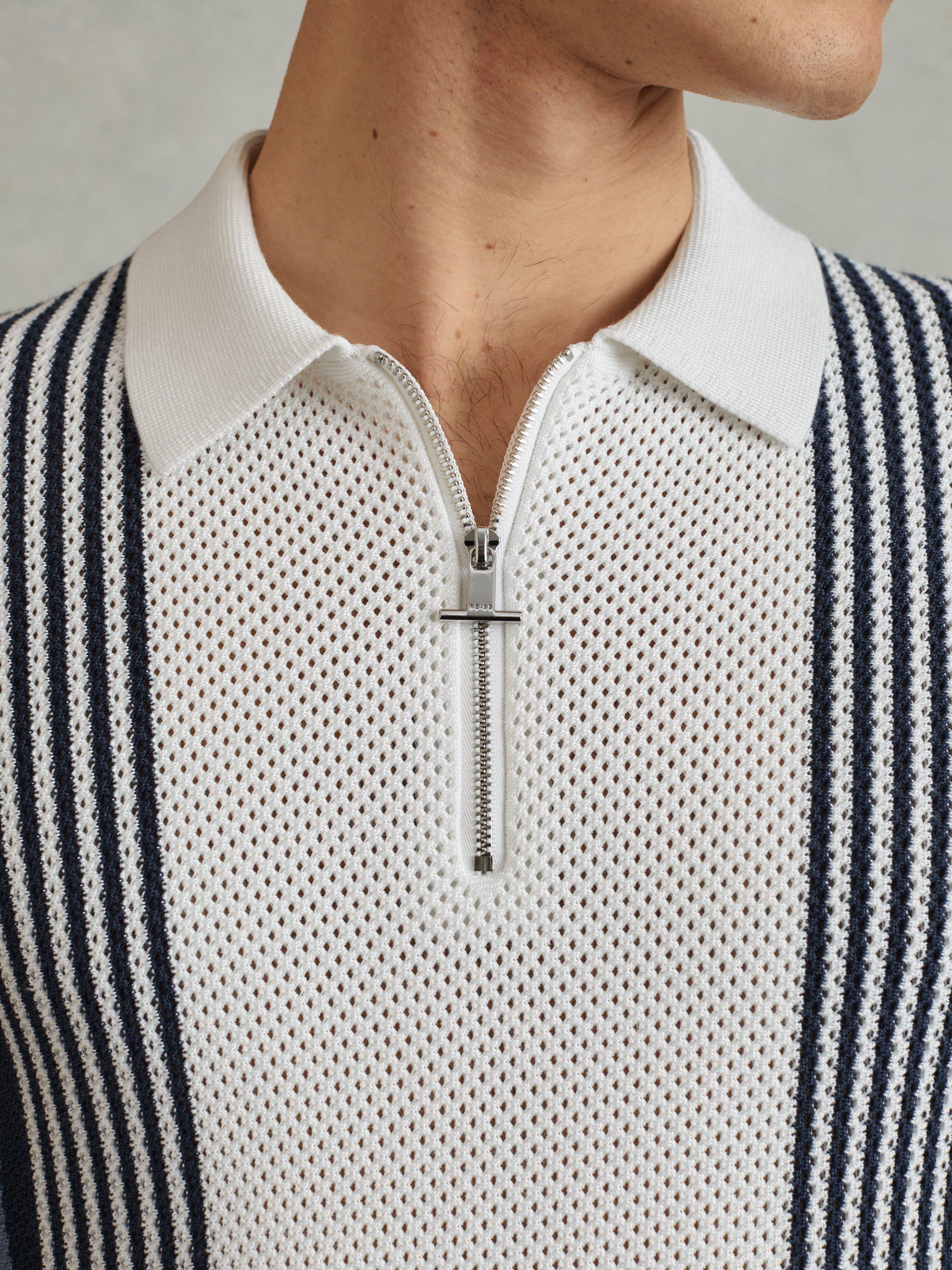 Reiss Berlin Open Stitch Half-Zip Polo Shirt, Blue/White