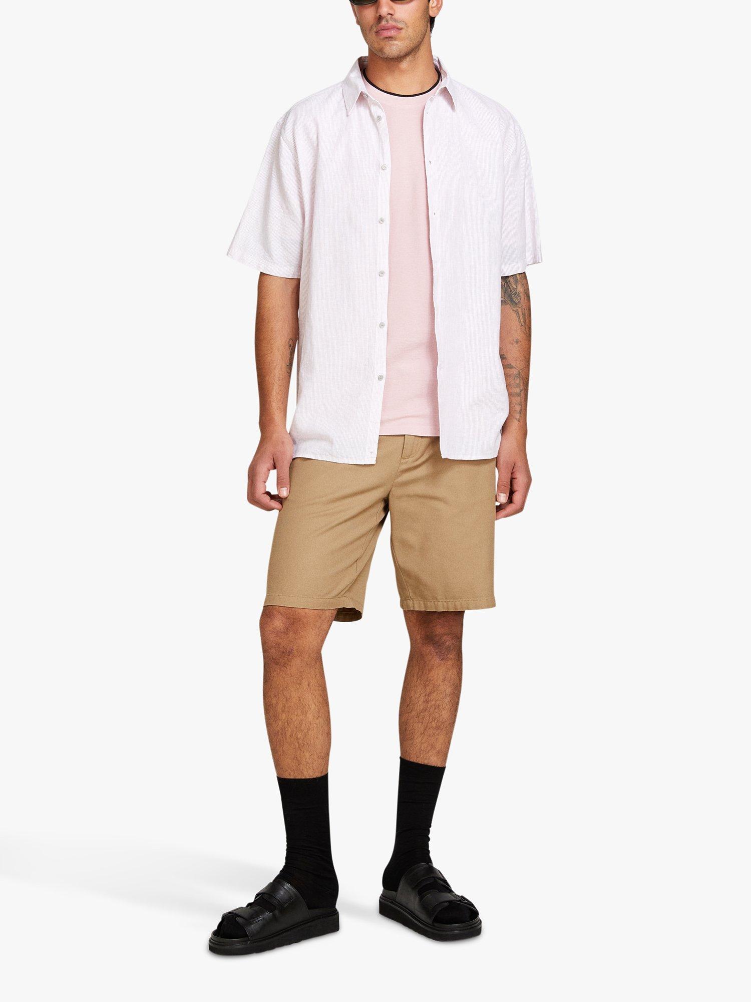 Product image 3 of 5, which shows SISLEY Short Sleeve Linen Blend Shirt, White/Pink, XXL