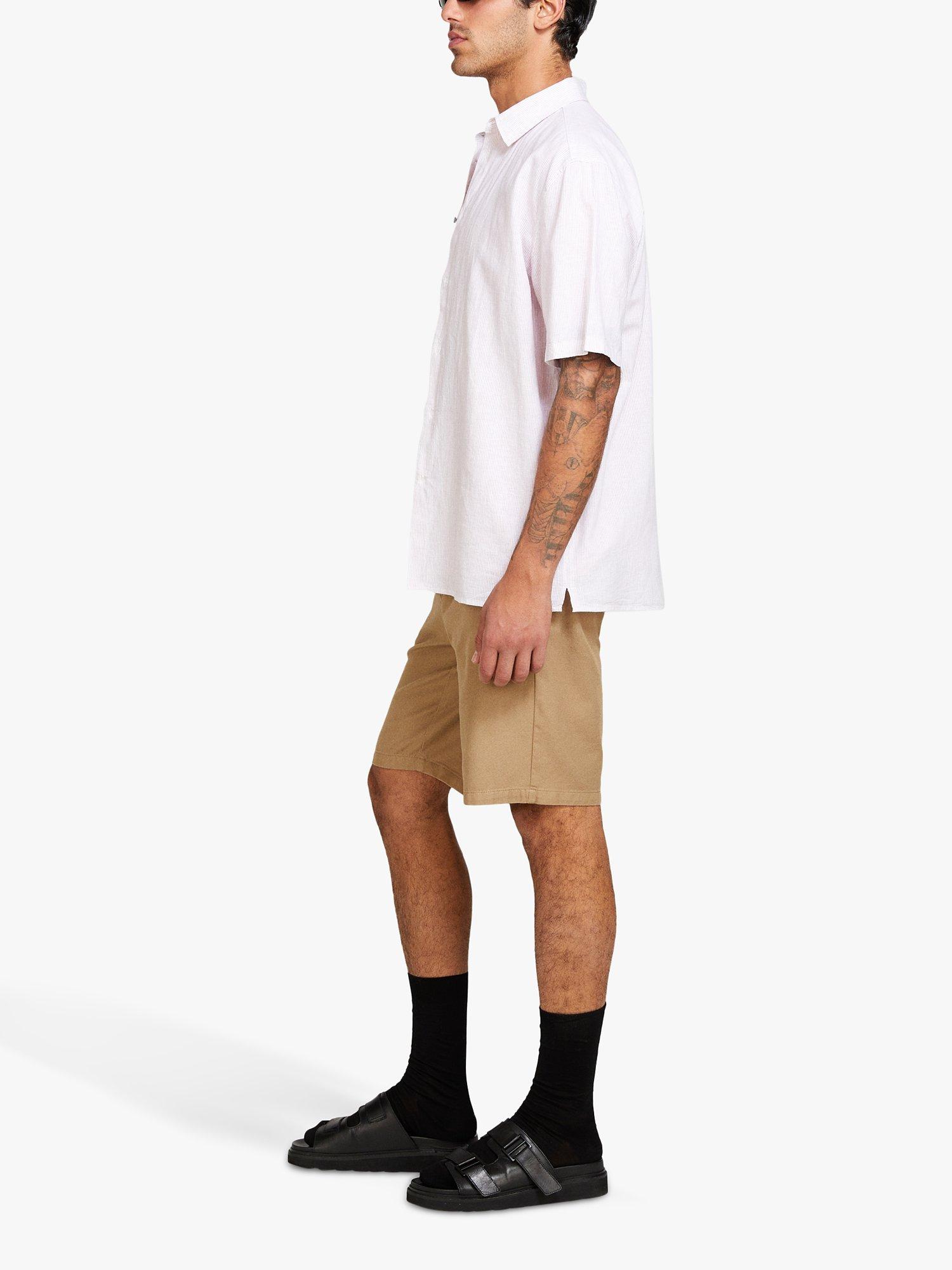 Product image 4 of 5, which shows SISLEY Short Sleeve Linen Blend Shirt, White/Pink, XXL
