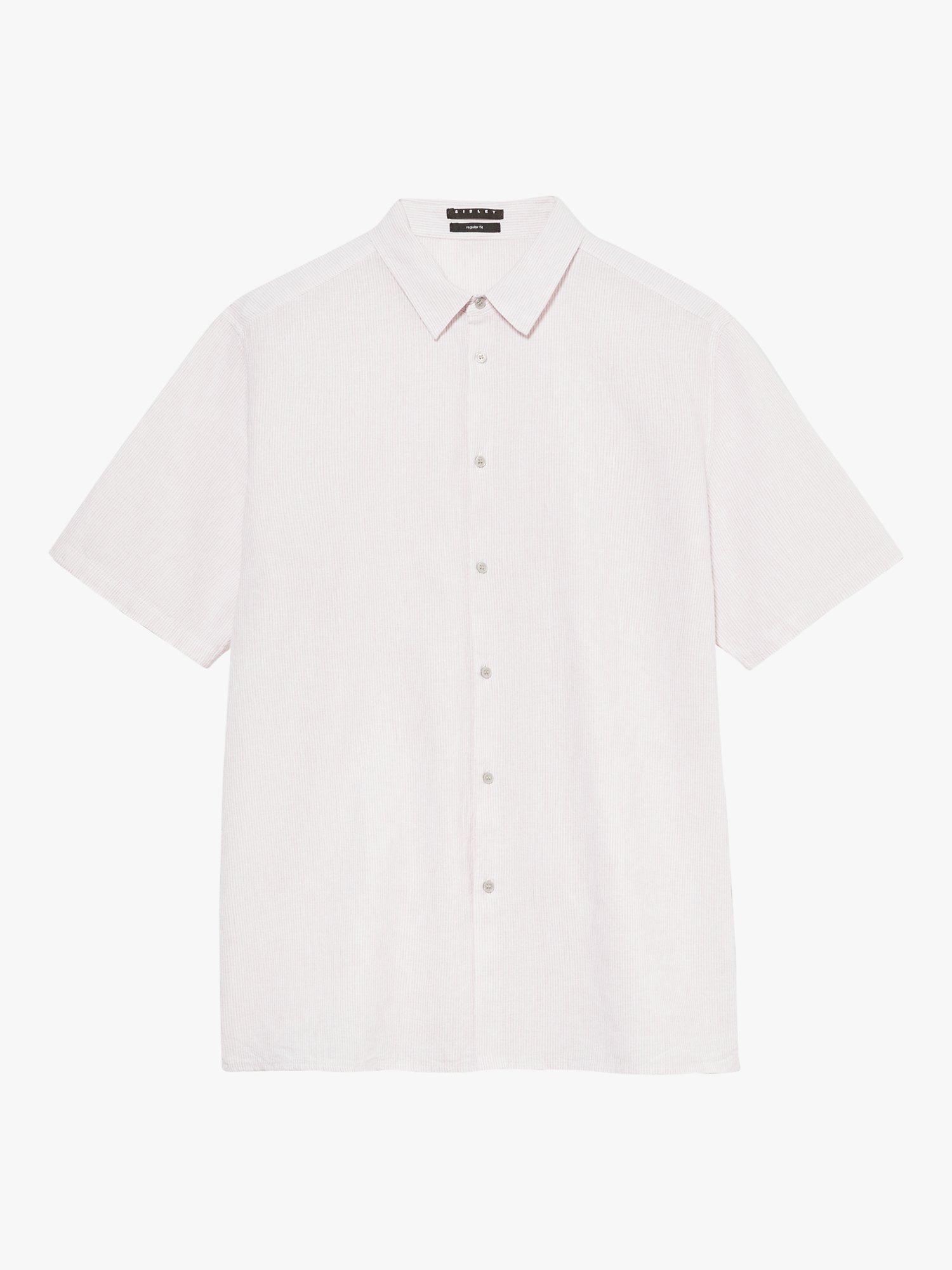 Product image 5 of 5, which shows SISLEY Short Sleeve Linen Blend Shirt, White/Pink, XXL