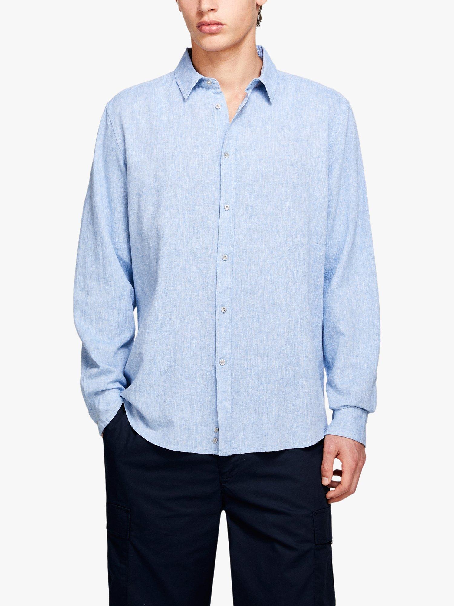 SISLEY Regular Fit Linen Shirt, Blue, XXL