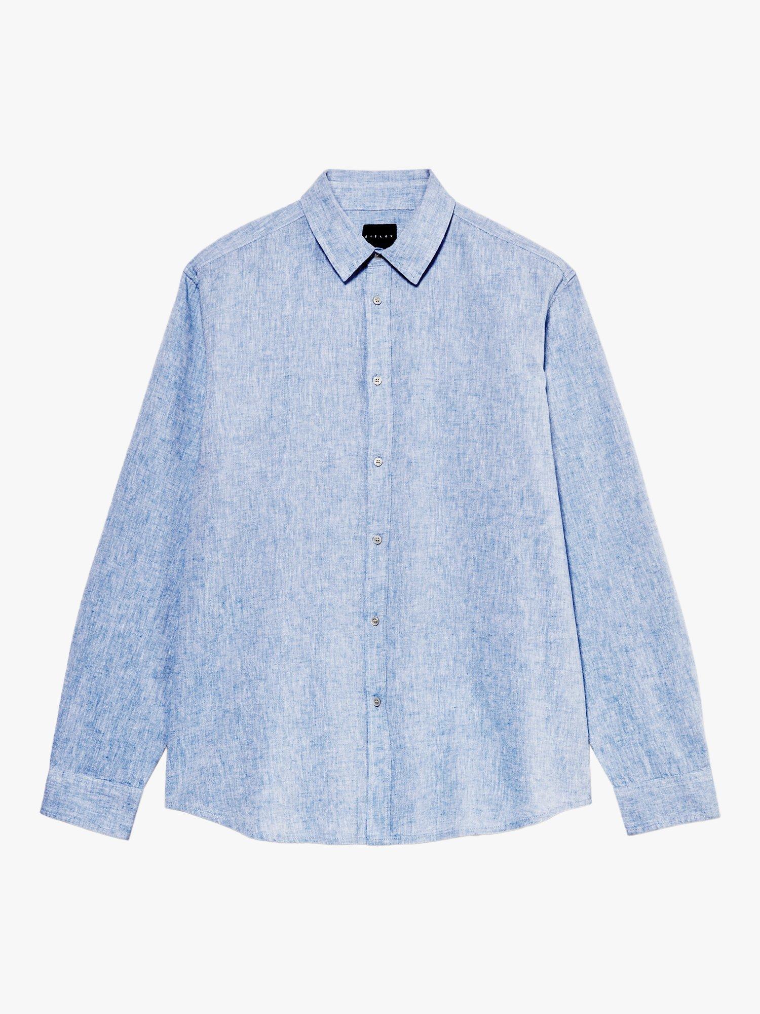 SISLEY Regular Fit Linen Shirt, Blue, XXL