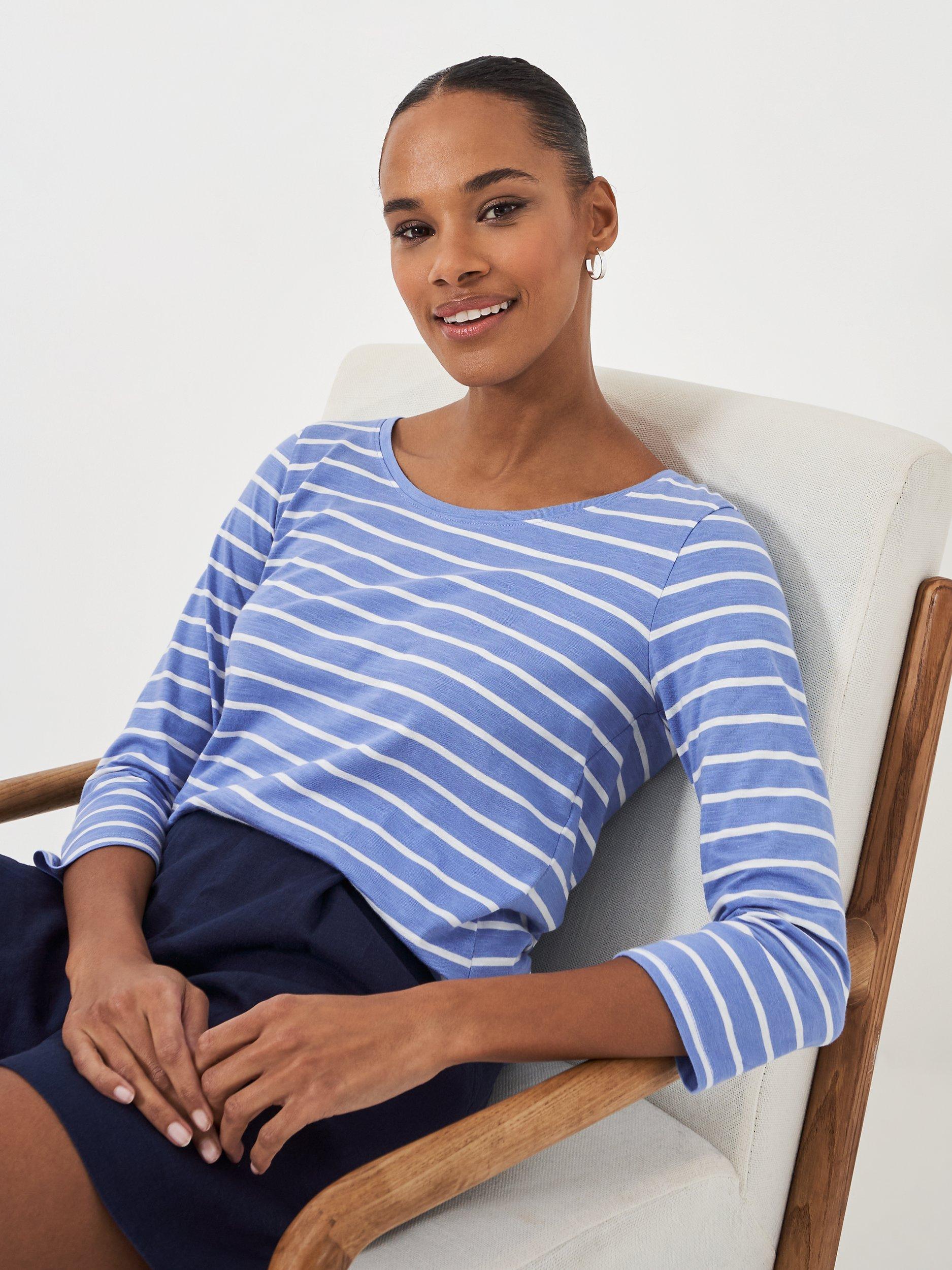 Crew Clothing Breton Stripe Slub Top, Bright Blue