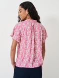 Crew Clothing Lia Frill Neck Blouse, Multi/Pink