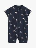 Lindex Baby Organic Cotton Sailor Boat Print Romper Bodysuit, Dark Navy