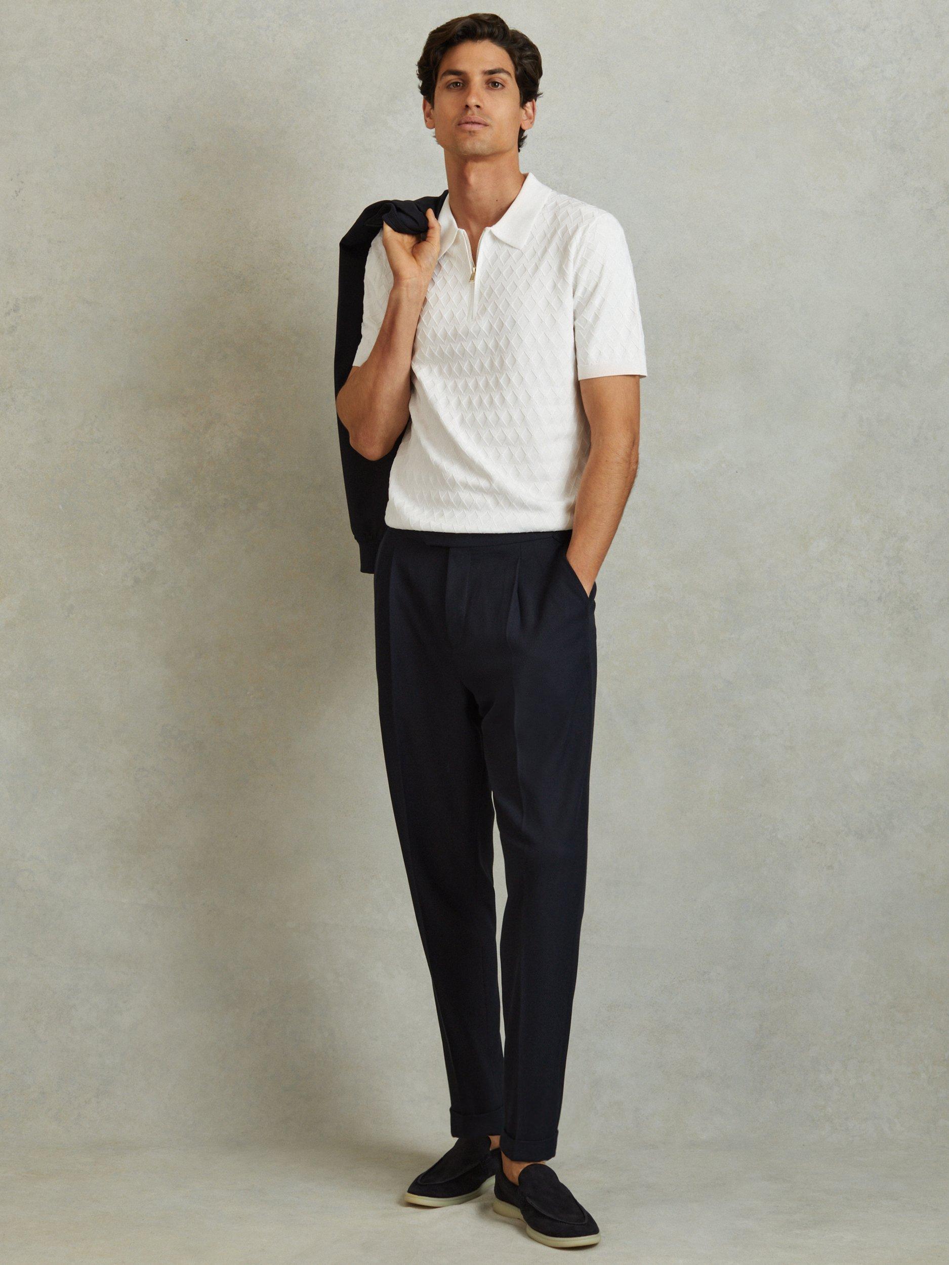 Product image 1 of 5, which shows Reiss Rizzo Half-Zip Knitted Polo Shirt, White, XS