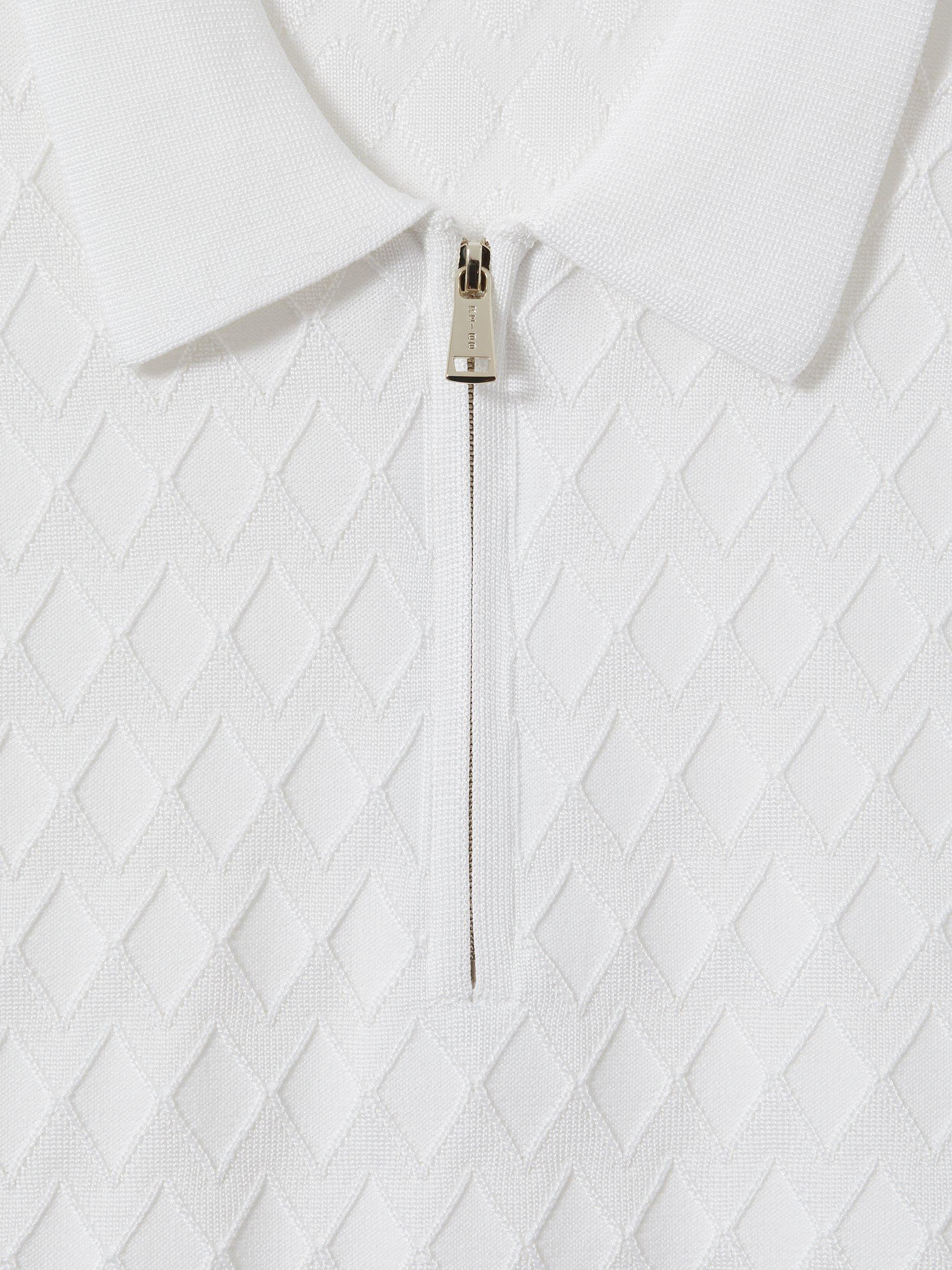 Product image 2 of 5, which shows Reiss Rizzo Half-Zip Knitted Polo Shirt, White, XS
