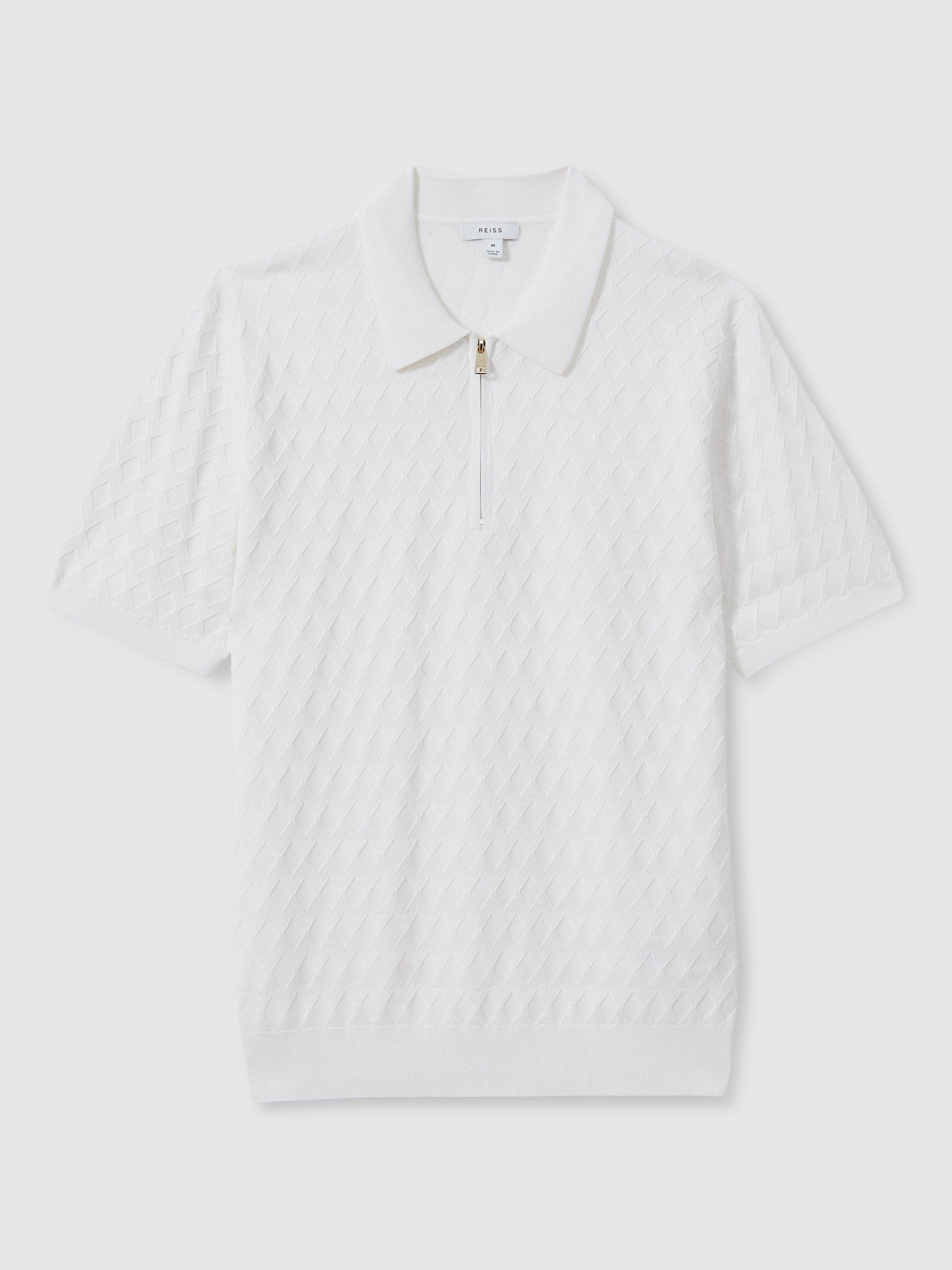 Product image 3 of 5, which shows Reiss Rizzo Half-Zip Knitted Polo Shirt, White, XS