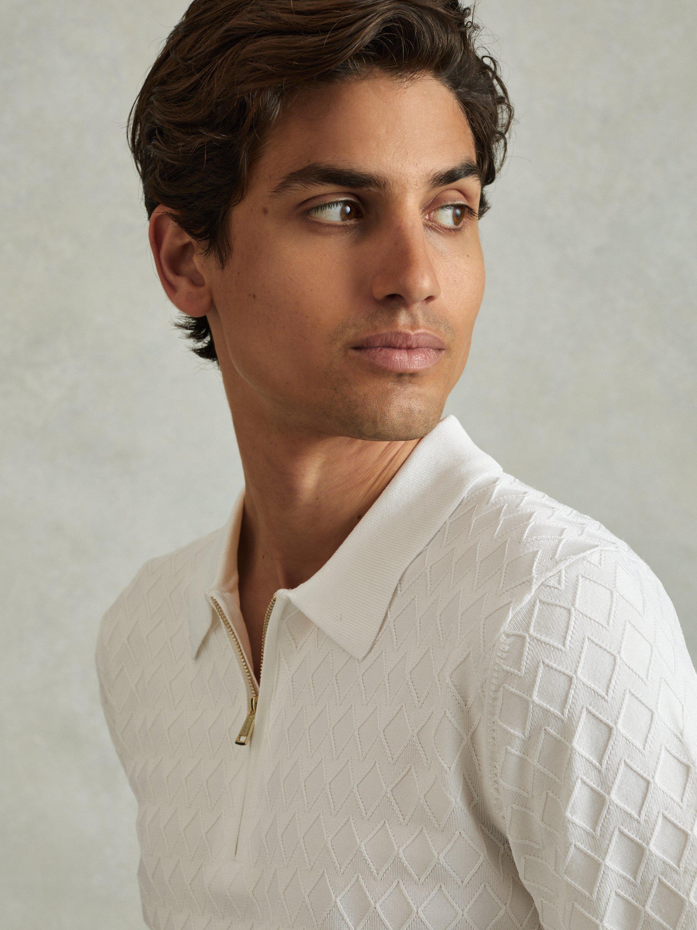 Product image 4 of 5, which shows Reiss Rizzo Half-Zip Knitted Polo Shirt, White, XS