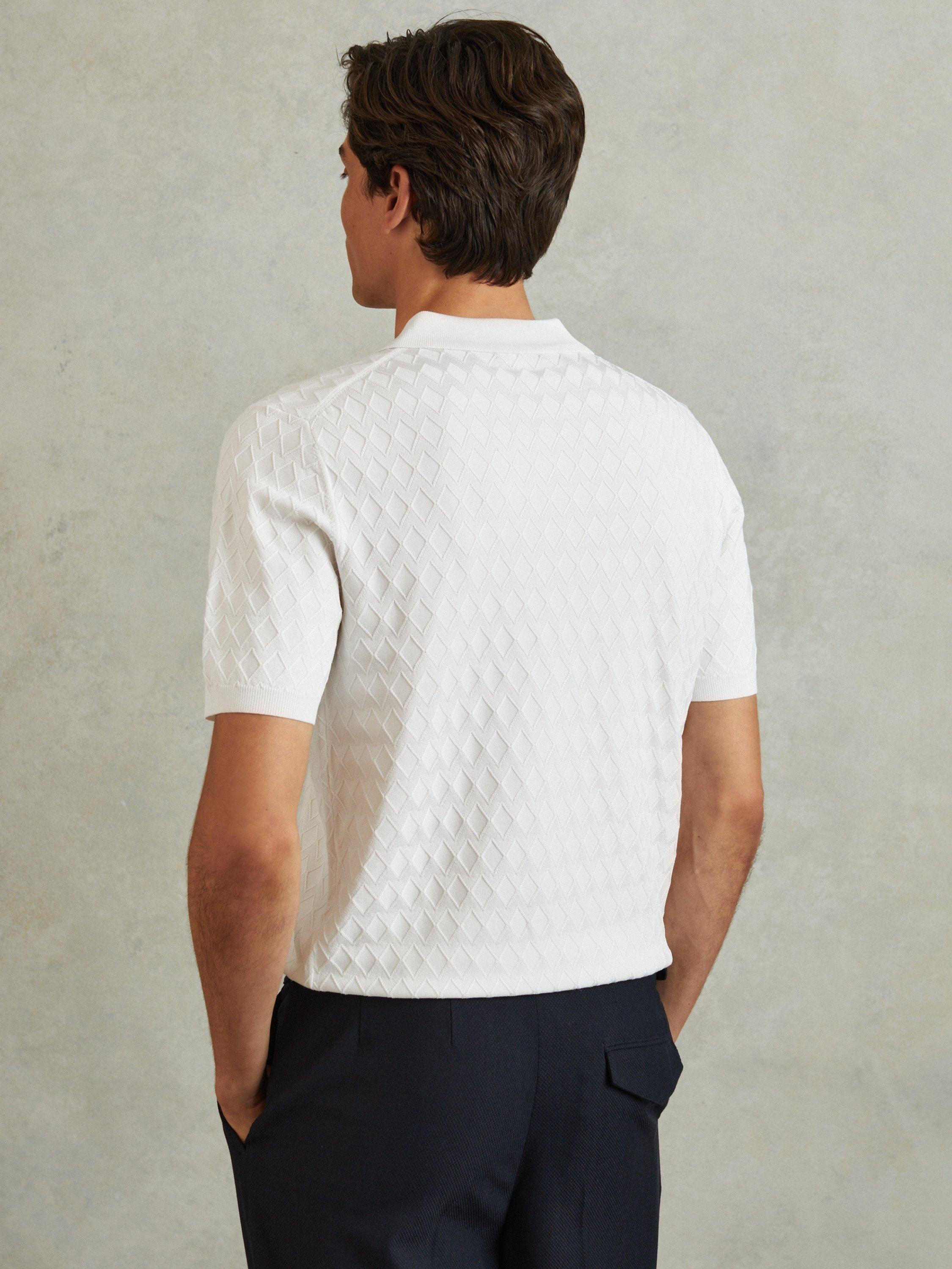 Product image 5 of 5, which shows Reiss Rizzo Half-Zip Knitted Polo Shirt, White, XS