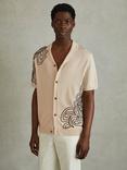 Reiss Romance Jersey Embroidered Cuban Collar Shirt
