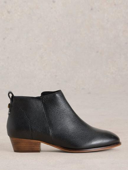 White Stuff Wide Fit Leather Ankle Boots, Pure Black, Pure Black