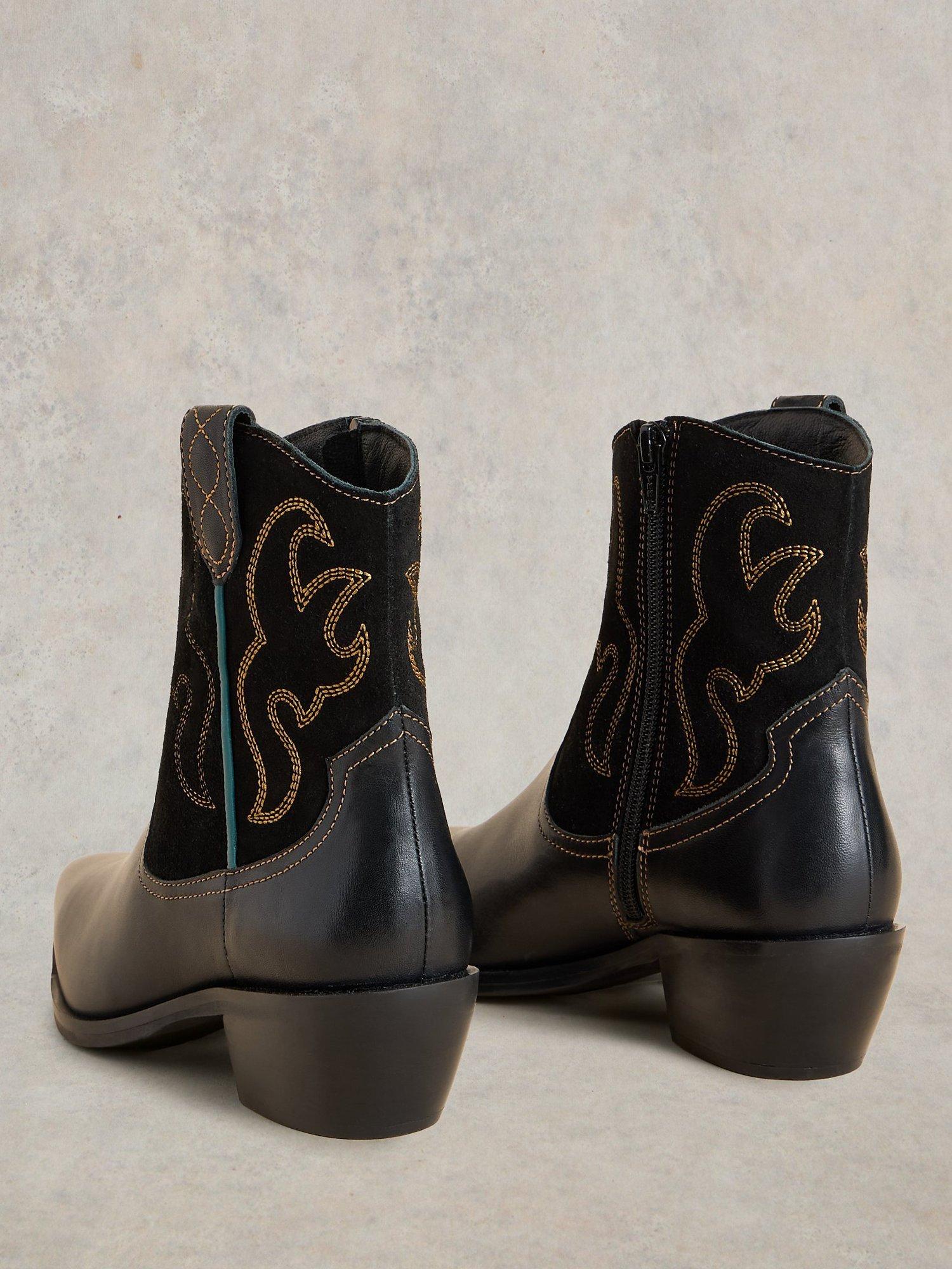 Product image 2 of 5, which shows White Stuff Beau Suede and Leather Western Ankle Boots, Black, 3