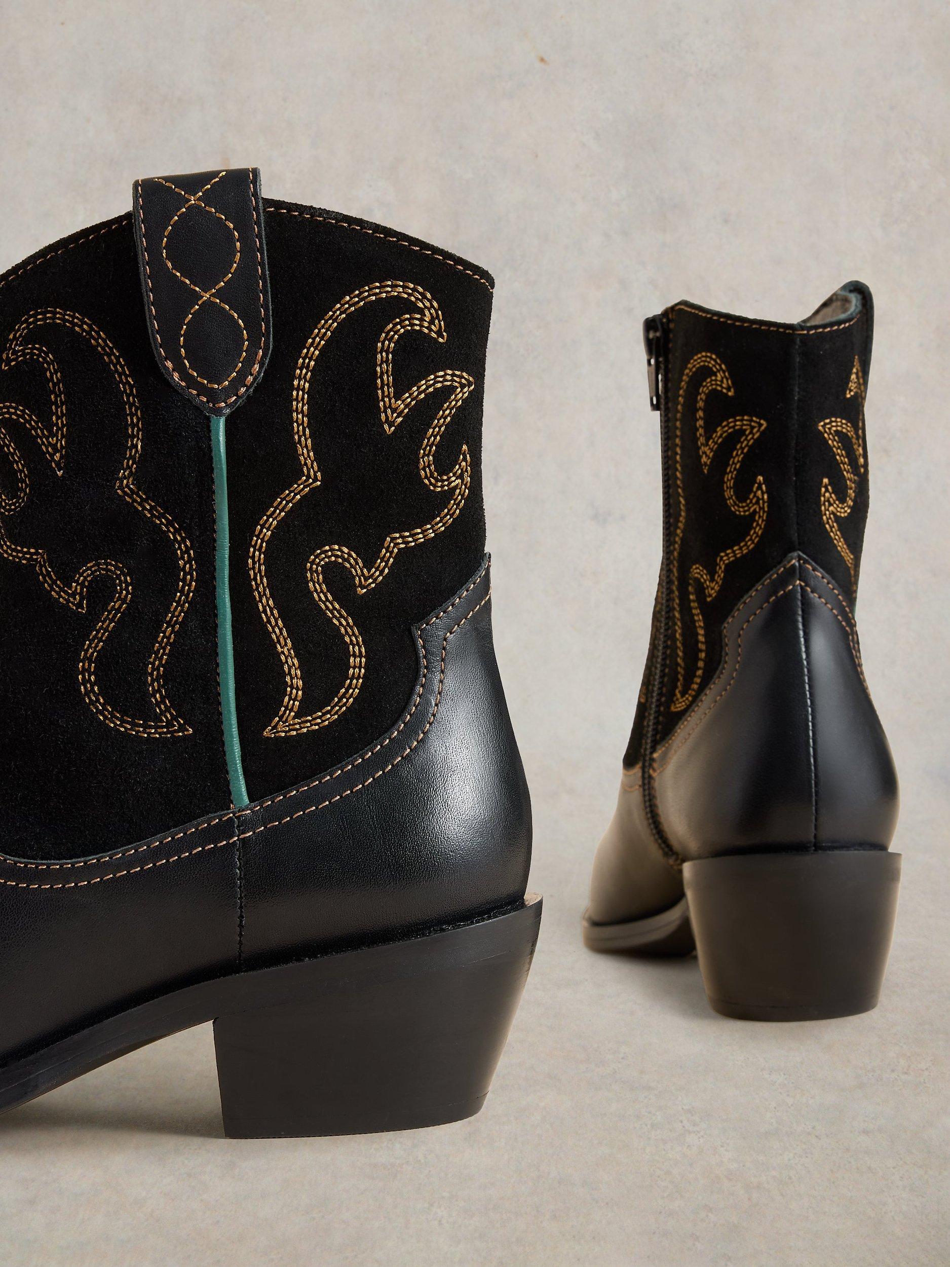 Product image 3 of 5, which shows White Stuff Beau Suede and Leather Western Ankle Boots, Black, 3