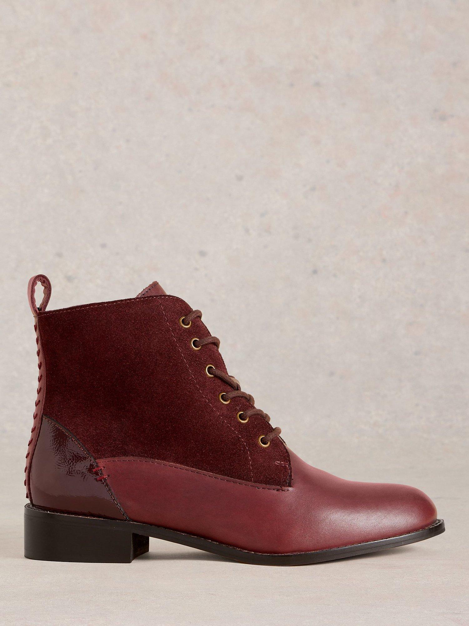 White Stuff Margot Leather Lace Up Boots Deep Red